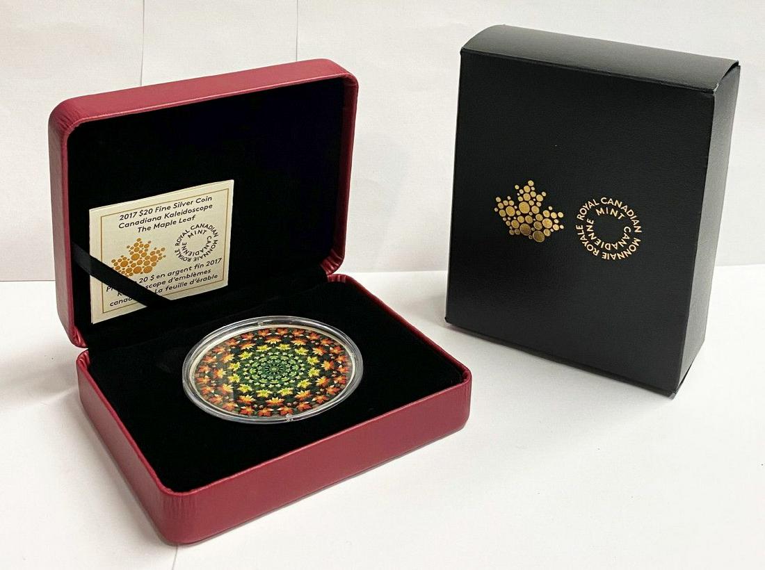 2017 $20 FINE SILVER COIN CANADIANA KALEIDOSCOPE: 31.85 GRAMS OF SILVER AS STATED IN CERTIFICATE OF AUTHENTICITYWINNER SHALL RECEIVE THE EXACT COIN SHOWN HERE
