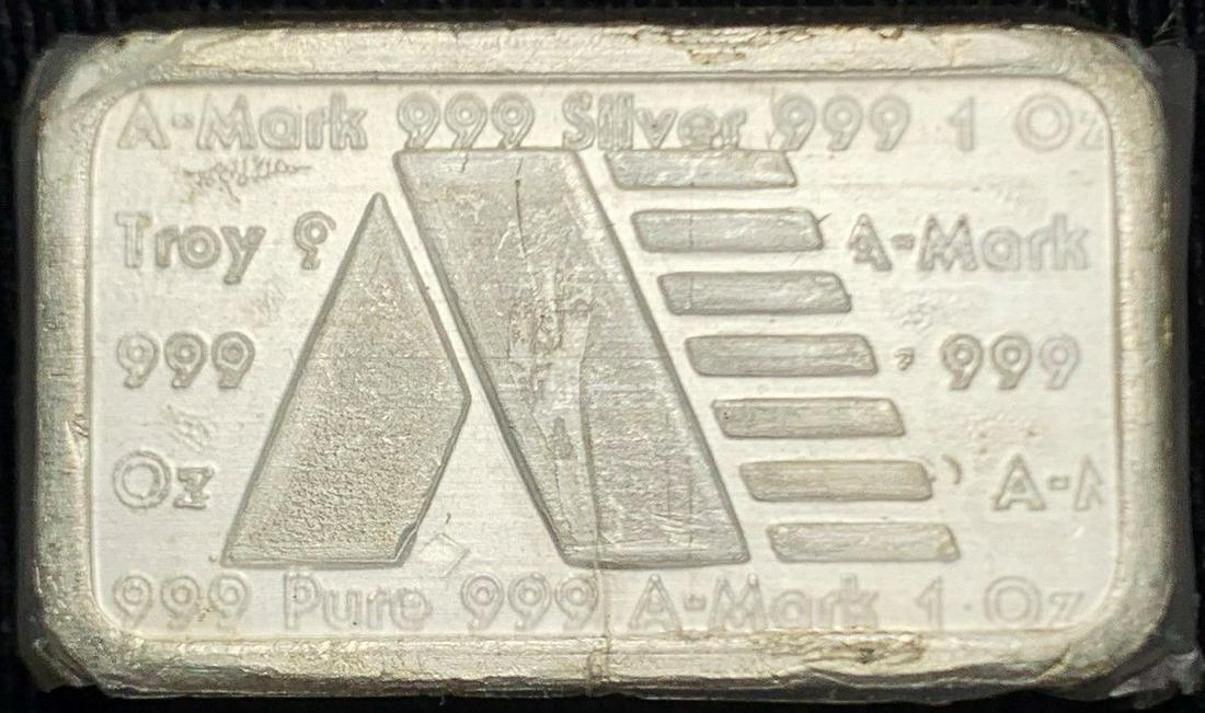 VINTAGE A-MARK 1 OUNCE SILVER BAR WITH TAPE (1 of 2)