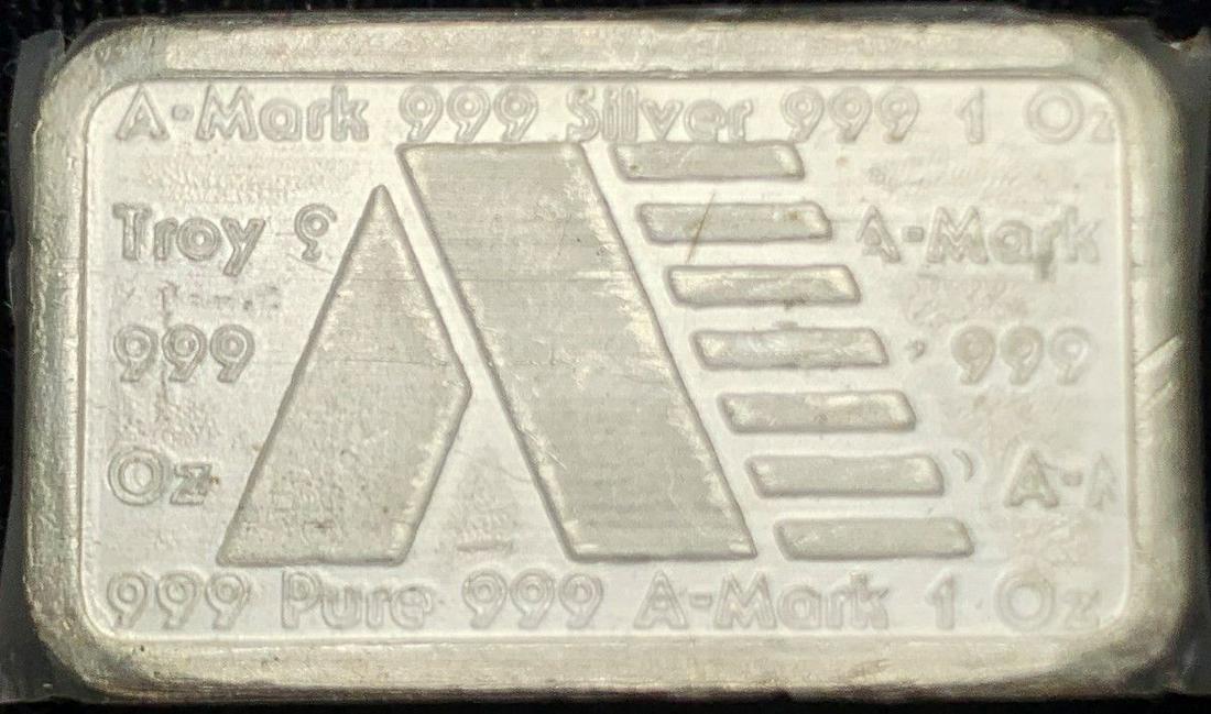 VINTAGE A-MARK 1 OUNCE SILVER BAR WITH TAPE (1 of 2)