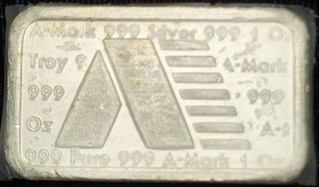 VINTAGE A-MARK 1 OUNCE SILVER BAR WITH TAPE (1 of 2)