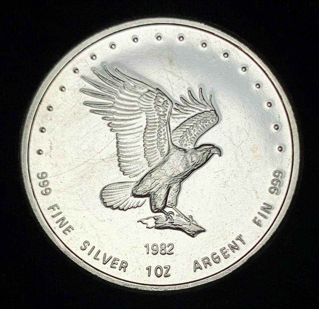VINTAGE 1982 MONEX 1 OZ SILVER EAGLE: WINNER SHALL RECEIVE THE (1) COIN PRECISELY RESEMBLING THE COIN SHOWN HERE.