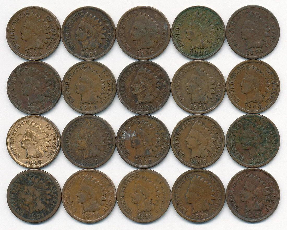 ROLL (20) INDIAN HEAD CENTS (1880-1908) (1 of 6)