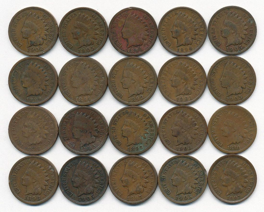ROLL (20) INDIAN HEAD CENTS (1880-1907) (1 of 6)