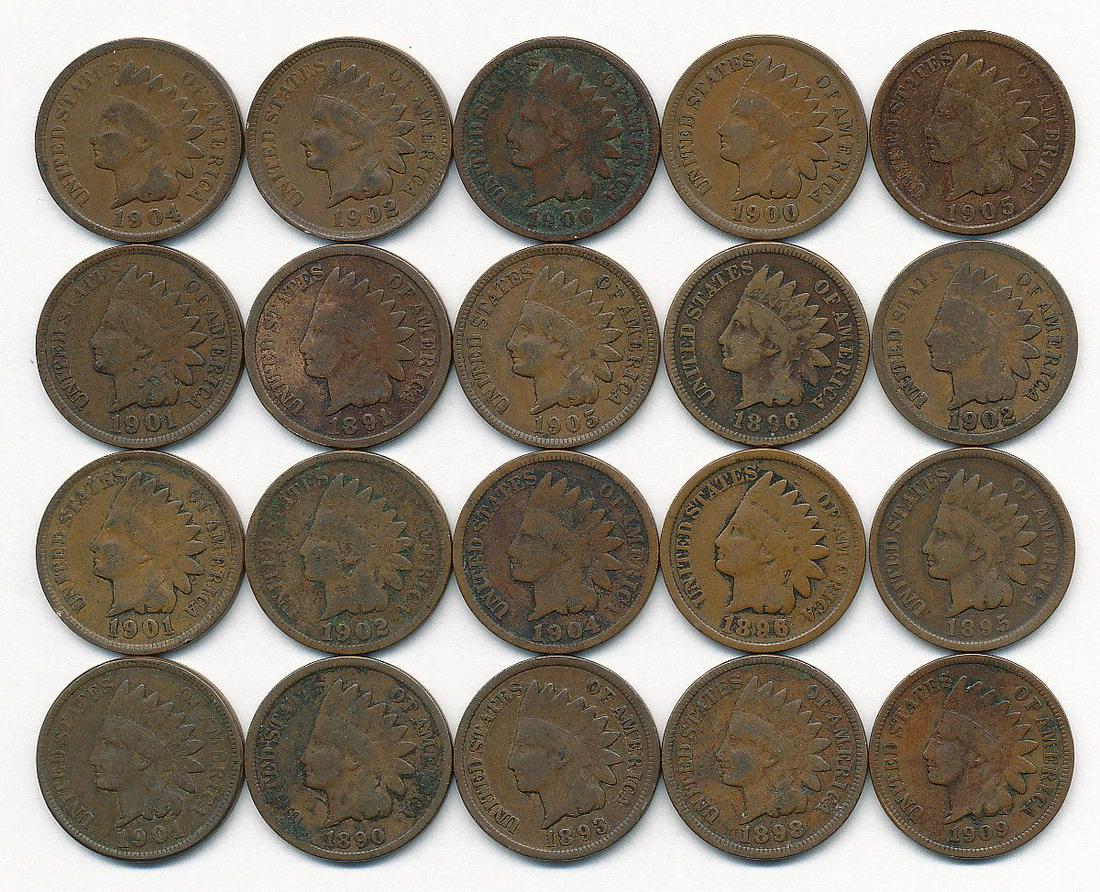 ROLL (20) INDIAN HEAD CENTS (1890-1909) (1 of 6)