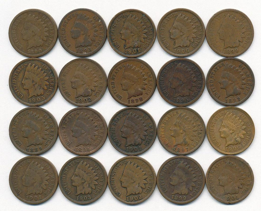 ROLL (20) INDIAN HEAD CENTS (1889-1906) (1 of 6)