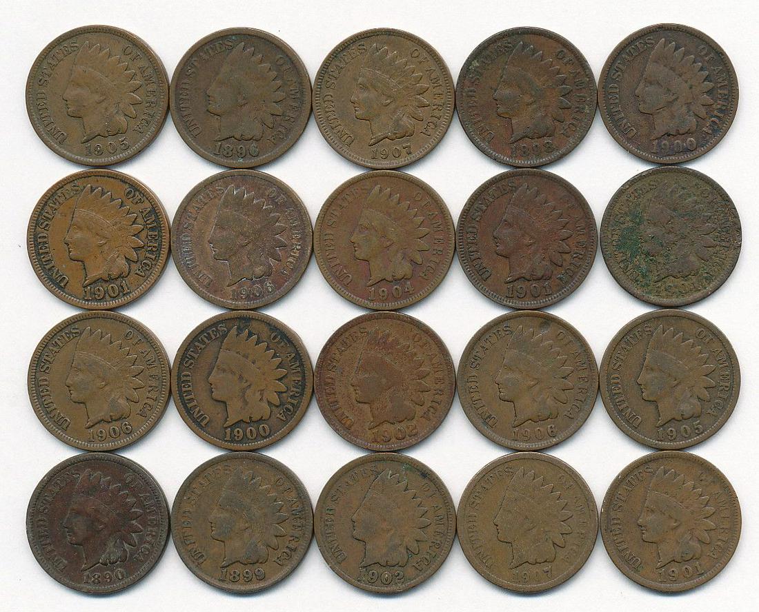 ROLL (20) INDIAN HEAD CENTS (1896-1907) (1 of 6)