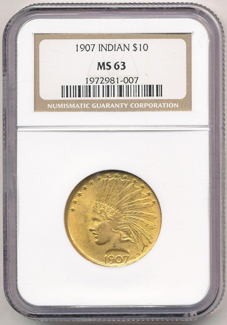 FIRST YEAR RARE 1907 $10 INDIAN GOLD NGC MS63 (1 of 2)