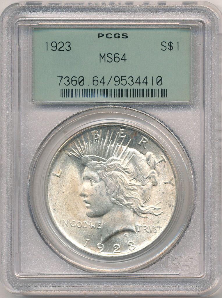 1923 US PEACE SILVER DOLLAR PCGS OLD GREEN HOLDER MS64 (1 of 2)
