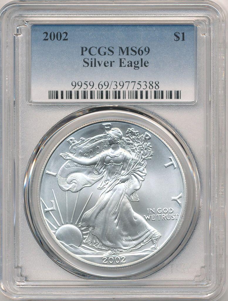 2002 AMERICAN SILVER EAGLE PCGS MS69 (1 of 2)