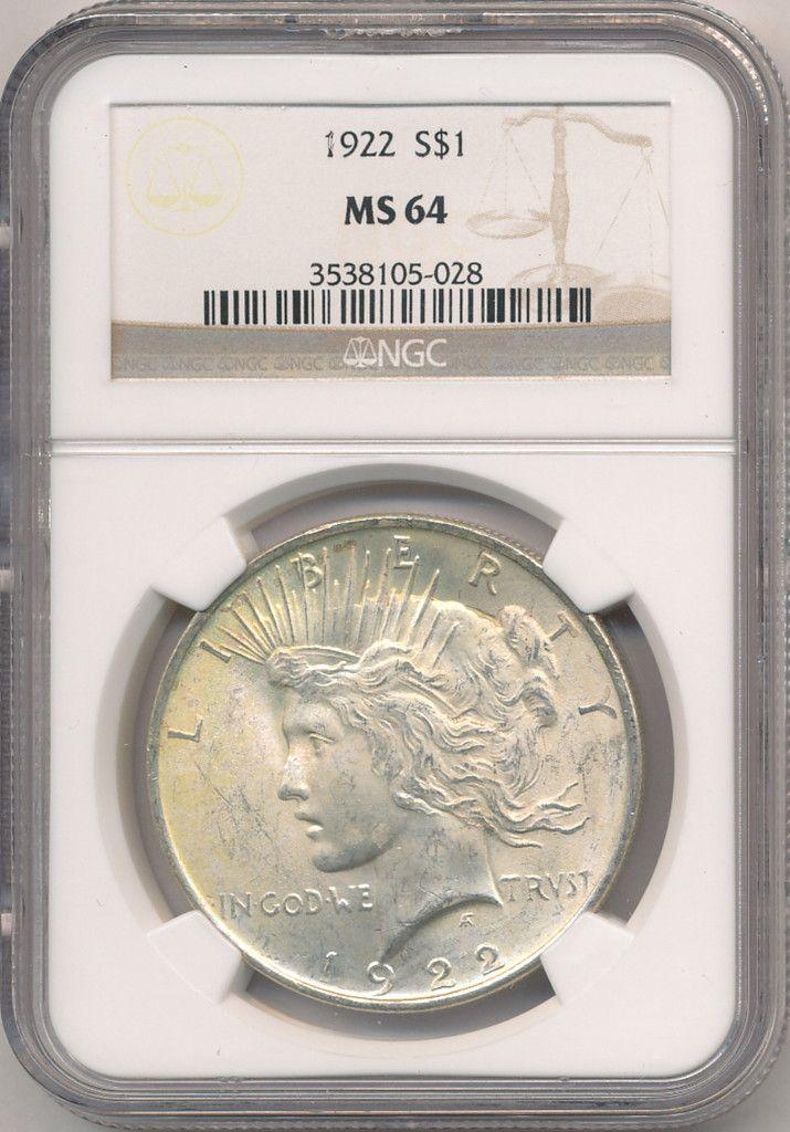 1922 US PEACE SILVER DOLLAR NGC MS64 (1 of 2)