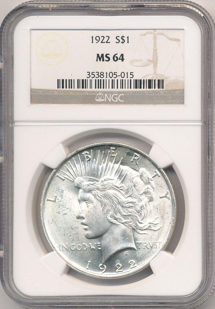 1922 US PEACE SILVER DOLLAR NGC MS64 (1 of 2)