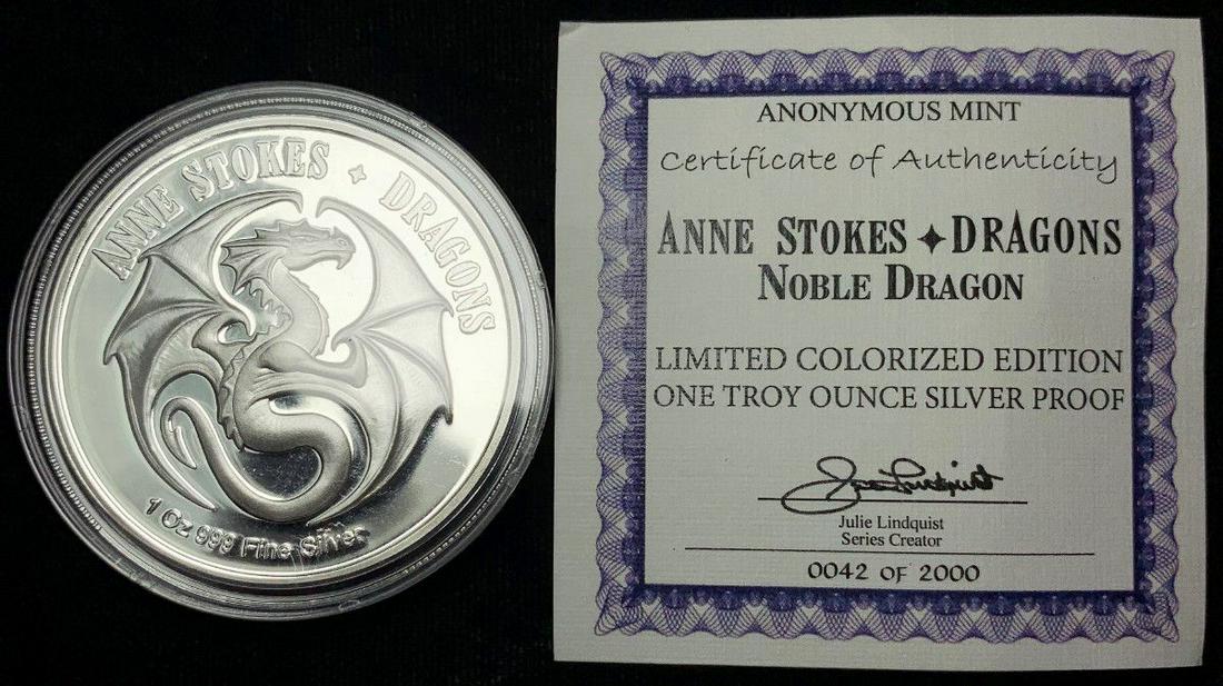 RARE 1 OZ ANNE STOKES DRAGON .999 FINE SILVER (1 of 3)
