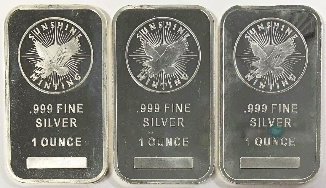 (3 OZ ) SUNSHINE SILVER BARS: WINNER SHALL RECEIVE THE EXACT (3) SILVER BARS SHOWN HERE
