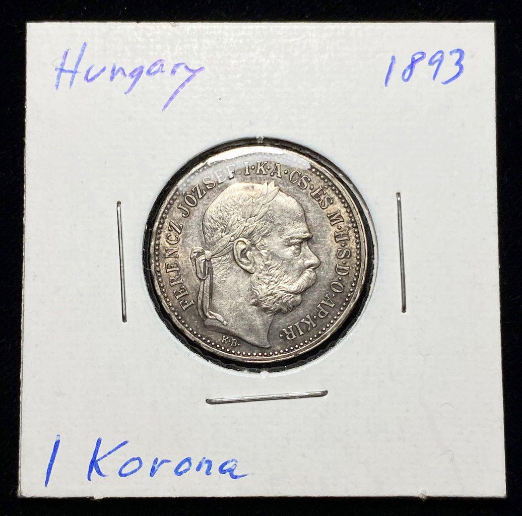 1893 Hungary 1 Korona Silver Coin (1 of 2)