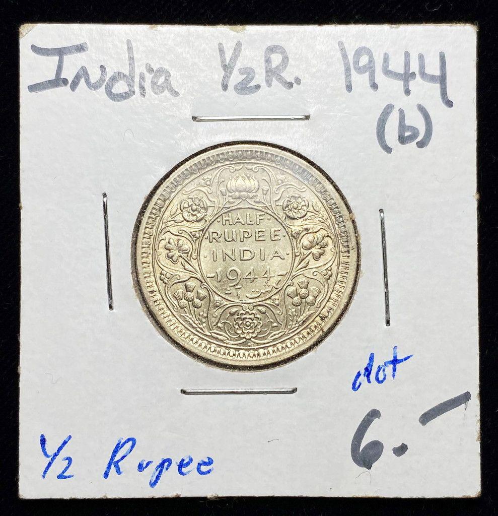 1944 India 1/2 Rupee Silver Coin (1 of 2)