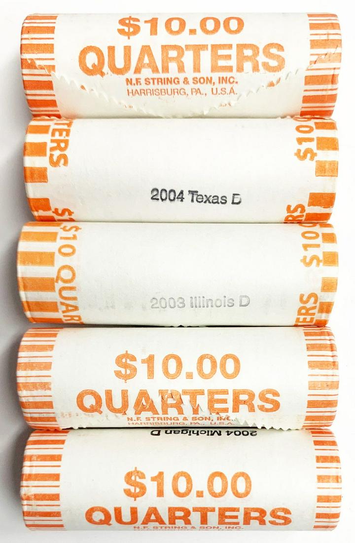 Bank Wrapped BU Rare 25C $50 Face: WINNER SHALL RECEIVE THE EXACT (5) ROLLS OF QUARTERS SHOWN HERE