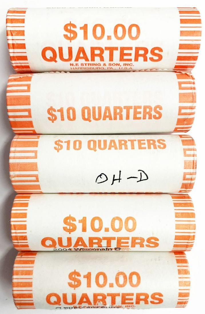 Bank Wrapped BU Rare 25C $50 Face: WINNER SHALL RECEIVE THE EXACT (5) ROLLS OF QUARTERS SHOWN HERE