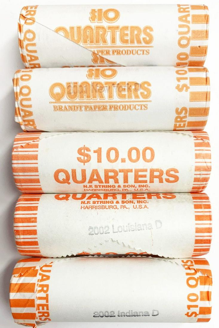 Bank Wrapped BU Rare 25C $50 Face: WINNER SHALL RECEIVE THE EXACT (5) ROLLS OF QUARTERS SHOWN HERE