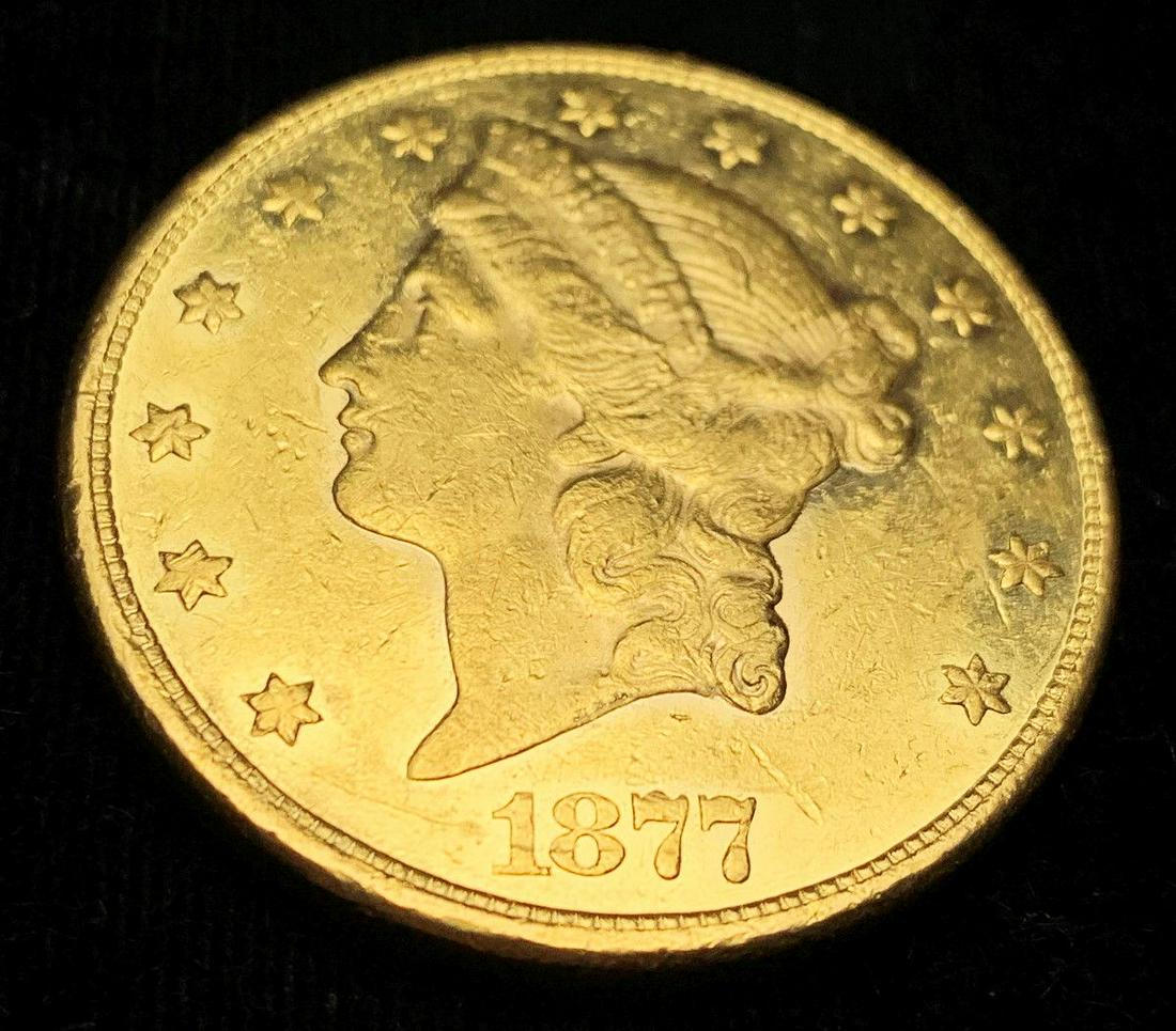 Ultra Rare 1877 Proof Like $20 Liberty Gold AU58 (1 of 8)