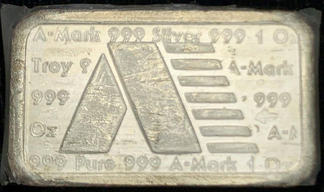 VINTAGE A-MARK 1 OUNCE SILVER BAR WITH TAPE (1 of 2)