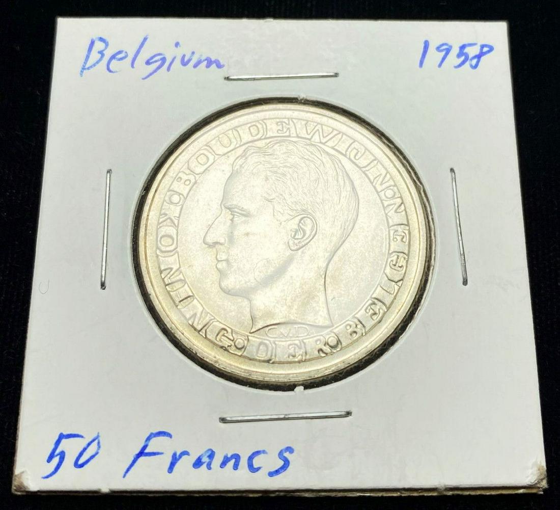 1958 Belgium Silver Coin 50 Francs: Winner shall receive the exact coin shown here.