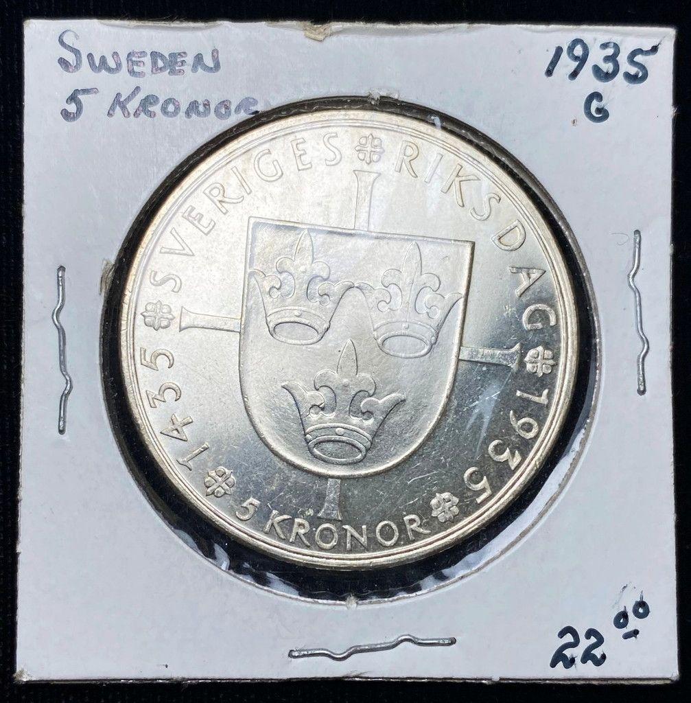 1935 Sweden Silver Coin 5 Kroner (1 of 2)