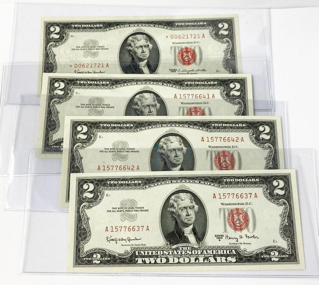 (4) Exquisite Crisp Uncirculated $2 Notes 1963 (1 of 11)