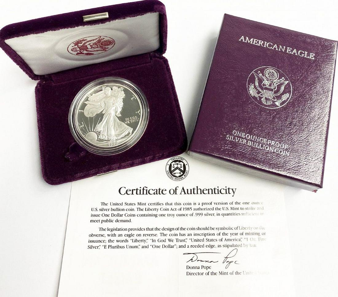 1990 Proof 69 Silver Eagle With Box & Papers US Mint (1 of 5)