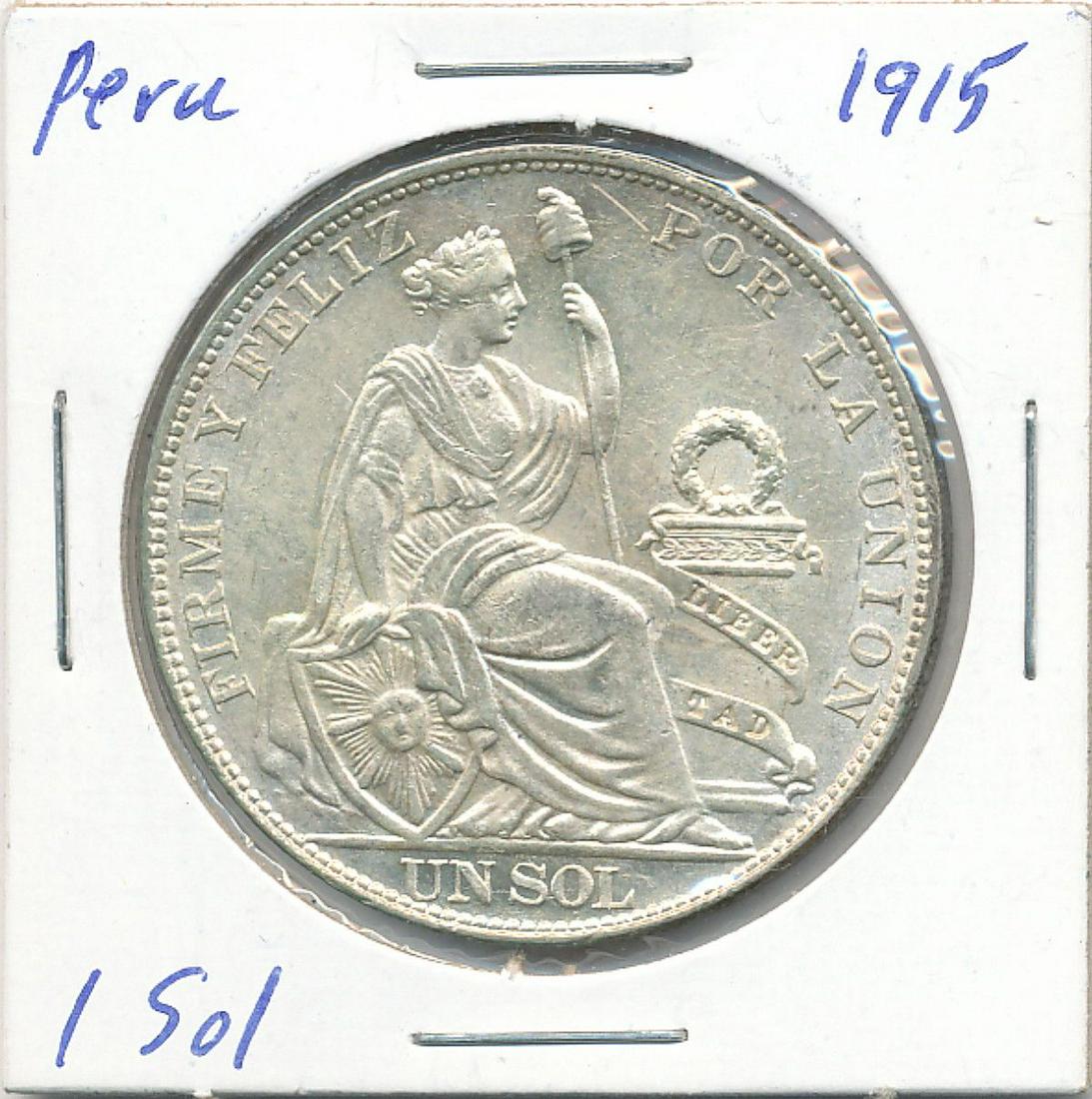 Peru 1 Sol 1915 90% Silver (1 of 2)