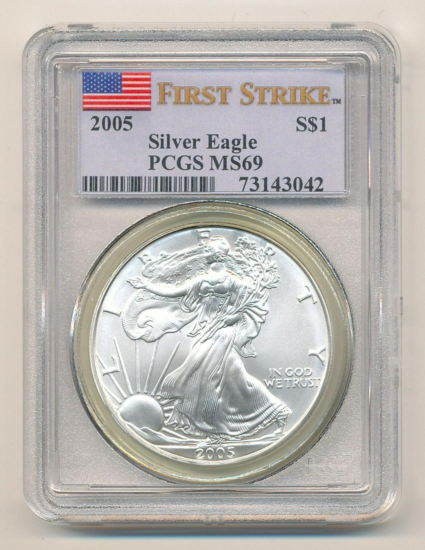 2005 PCGS MS69 First Strike Silver Eagle (1 of 2)