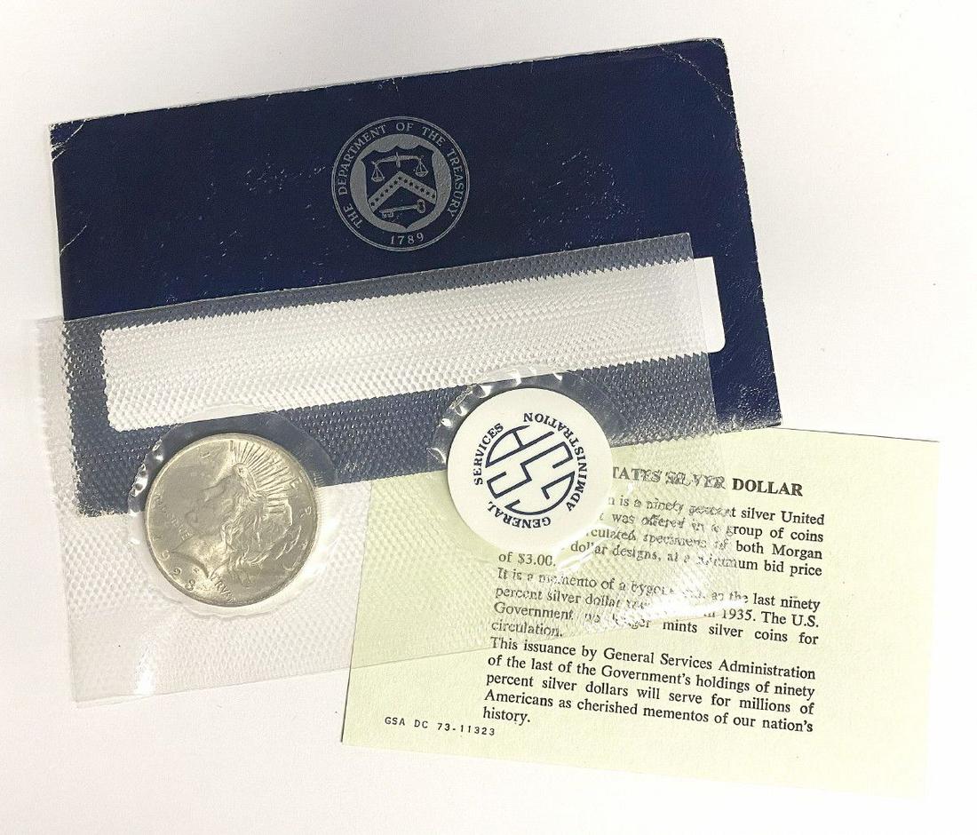 1923 Peace Silver Dollar Blue GSA Soft Pack (1 of 3)