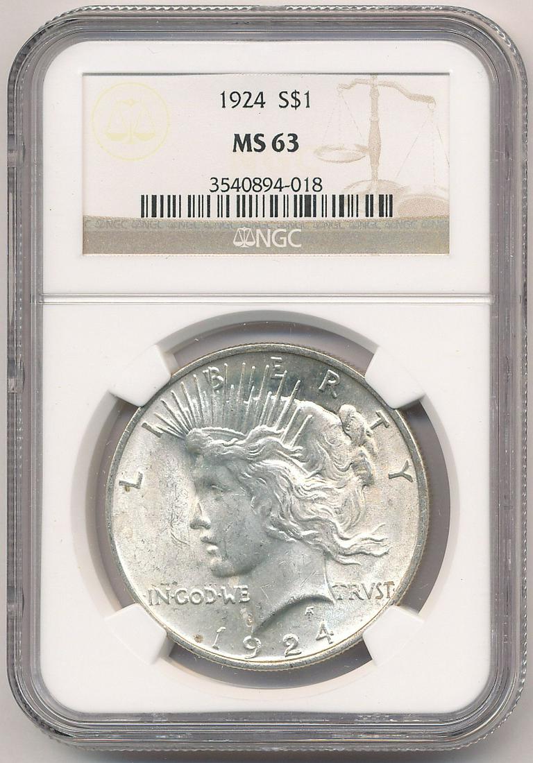 1924 PEACE SILVER DOLLAR NGC MS63 (1 of 2)