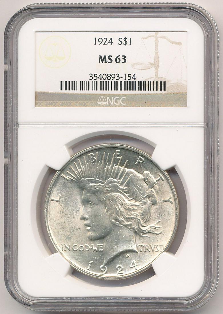 1924 PEACE SILVER DOLLAR NGC MS63 (1 of 2)
