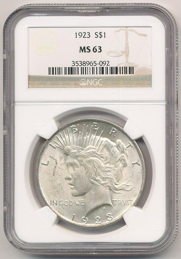 1923 NGC MS63 PEACE SILVER DOLLAR (1 of 2)