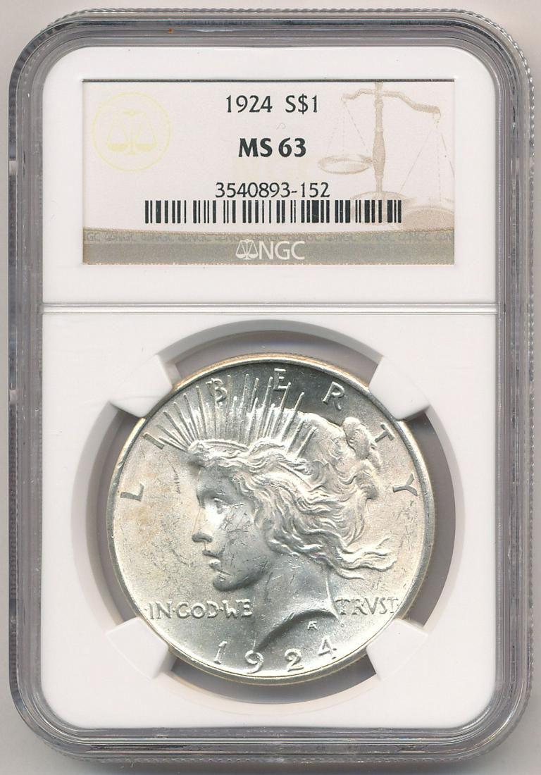 1924 NGC MS63 PEACE SILVER DOLLAR (1 of 2)