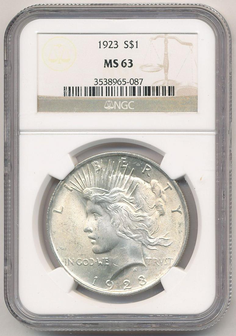1923 NGC MS63 PEACE SILVER DOLLAR (1 of 2)