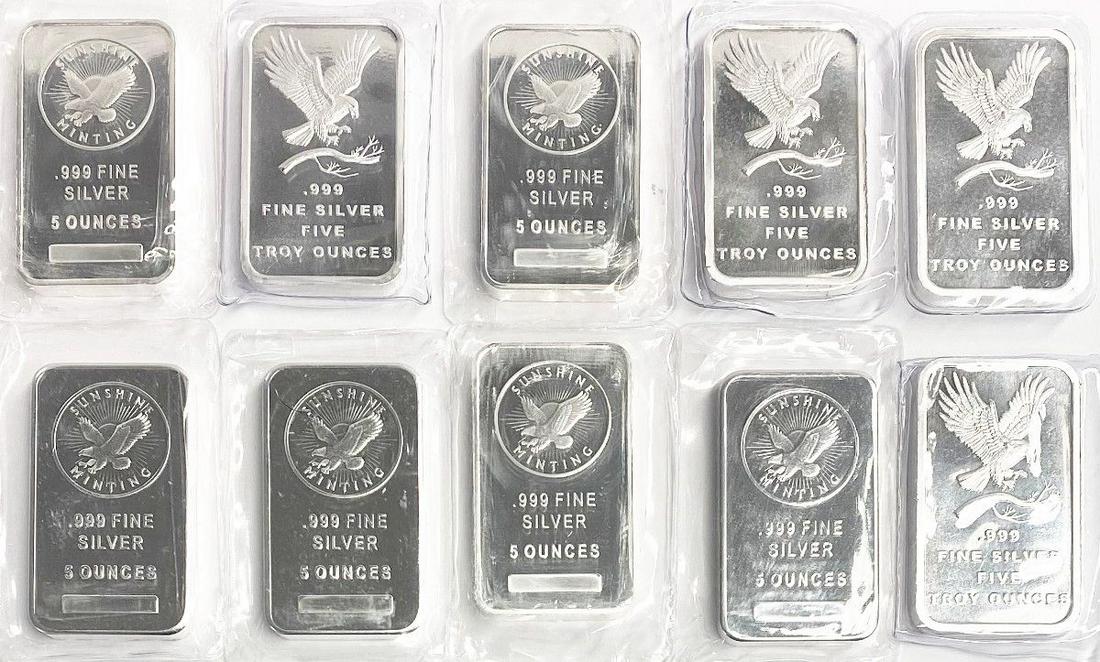 (10) Five oz Silver Bars (1 of 2)