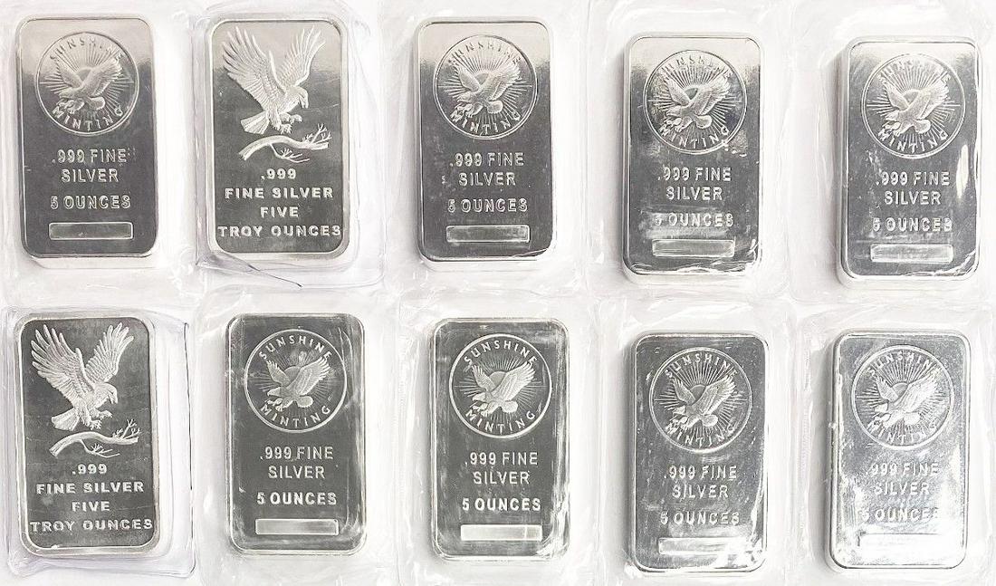 (10) Five oz Silver Bars (1 of 2)