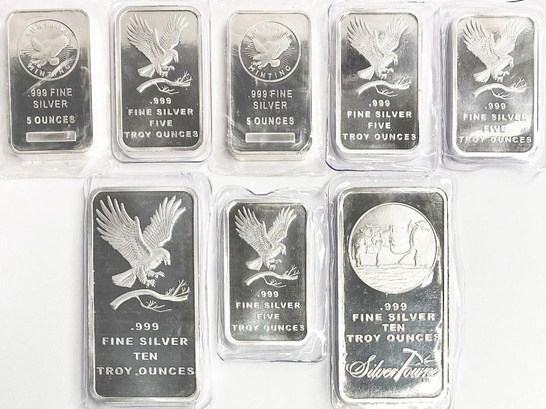 (6) Five oz Silver Bars (2) Ten oz Bars (1 of 2)