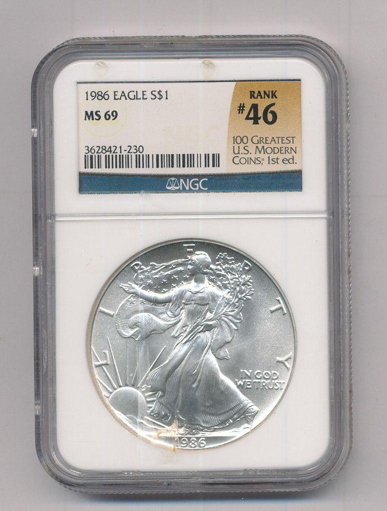 1986 American Silver Eagle NGC MS 69: Winner shall receive the exact coin shown here.