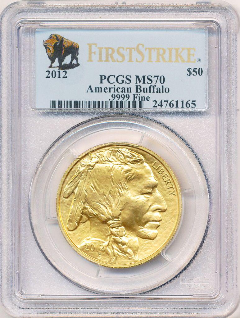 2012 1 Oz Gold Buffalo PCGS Black Diamond MS70 F.S.: 2012 (1) Ounce Gold Buffalo PCGS Black Diamond Holder MS70 First StrikeWinner shall receive the exact coin shown here.