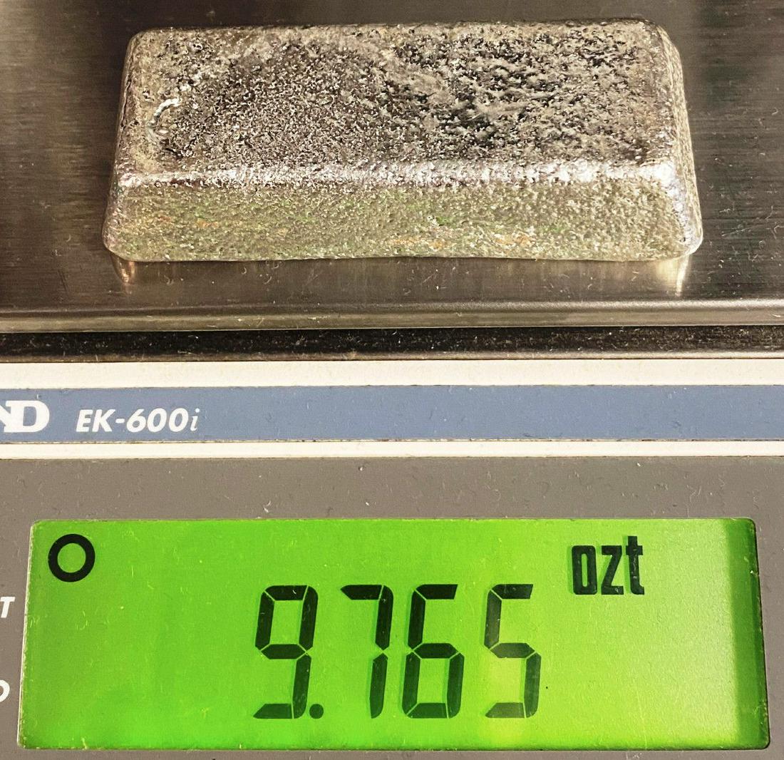 98.82% Fine Silver Vintage Unknown Mine Bar 1954 9.76oz: 98.82% Fine Silver, Vintage Mine Bar (unknown mine 1954) 9.76oz.We have sent a sample bar from this group shown here in for testing and the results are in! Dillon Gage refinery has issued a report cer
