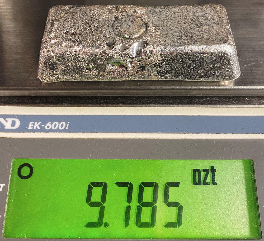 98.82% Fine Silver Vintage Unknown Mine Bar 1954 9.78oz: 98.82% Fine Silver, Vintage Mine Bar (unknown mine 1954) 9.76oz.We have sent a sample bar from this group shown here in for testing and the results are in! Dillon Gage refinery has issued a report cer