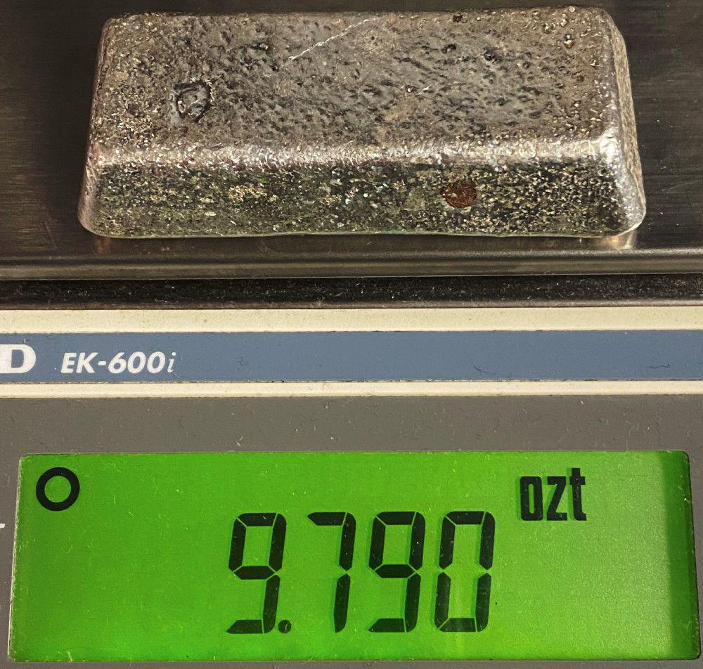 98.82% Fine Silver Vintage Unknown Mine Bar 1954 9.79oz: 98.82% Fine Silver, Vintage Mine Bar (unknown mine 1954) 9.76oz.We have sent a sample bar from this group shown here in for testing and the results are in! Dillon Gage refinery has issued a report cer