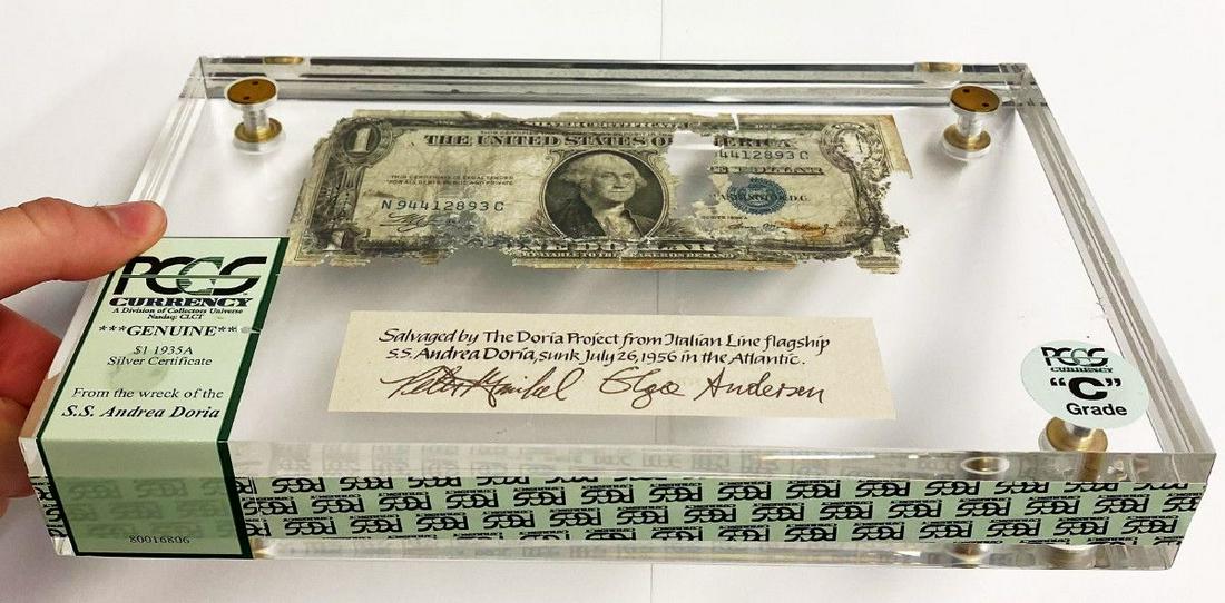 Shipwreck Currency PCGS Certified with Cert./ DVD: Winner shall receive the exact item shown here.EXTREMELY RARE PCGS SHIPWRECK CERTIFIED CURRENCYOn the dark night of July 25, 1956, maritime destiny had her way with the SS Andrea Doria off the coast o