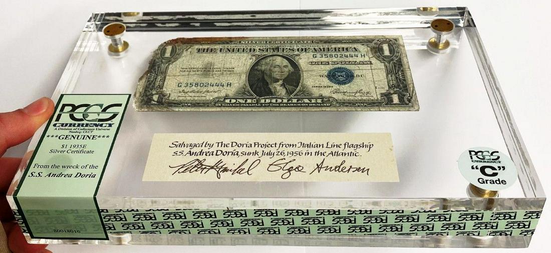 Shipwreck Currency PCGS Certified with Cert./ DVD: Winner shall receive the exact item shown here.EXTREMELY RARE PCGS SHIPWRECK CERTIFIED CURRENCYOn the dark night of July 25, 1956, maritime destiny had her way with the SS Andrea Doria off the coast o