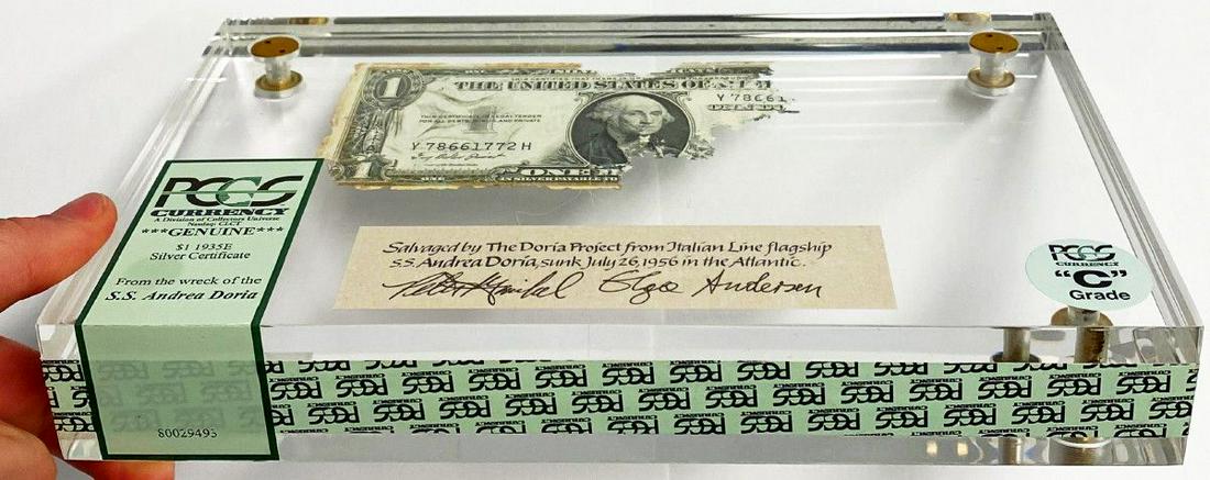 Shipwreck Currency PCGS Certified with Cert./ DVD: Winner shall receive the exact item shown here.EXTREMELY RARE PCGS SHIPWRECK CERTIFIED CURRENCYOn the dark night of July 25, 1956, maritime destiny had her way with the SS Andrea Doria off the coast o