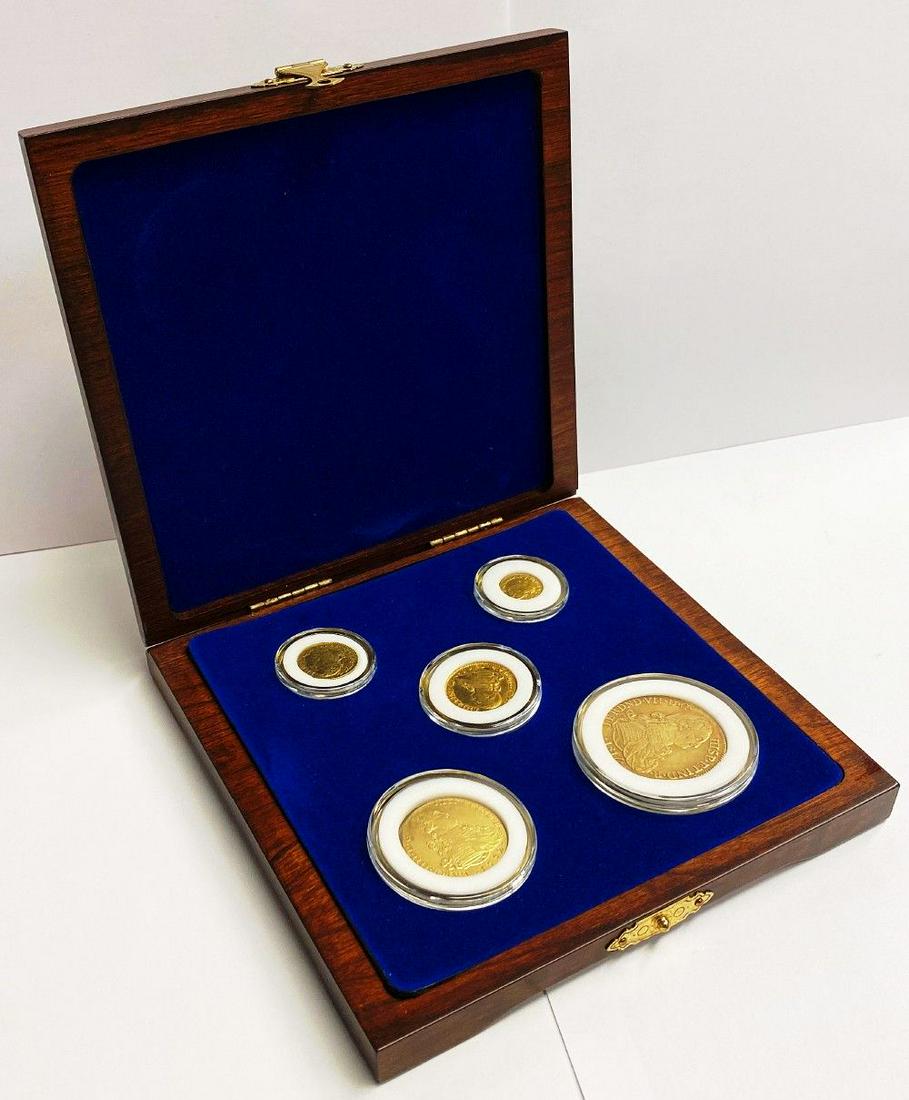 Extremely Rare! Complete Set 19th Century Gold Reales: Winner shall receive all (5) gold coins shown here.AGW=L.PI