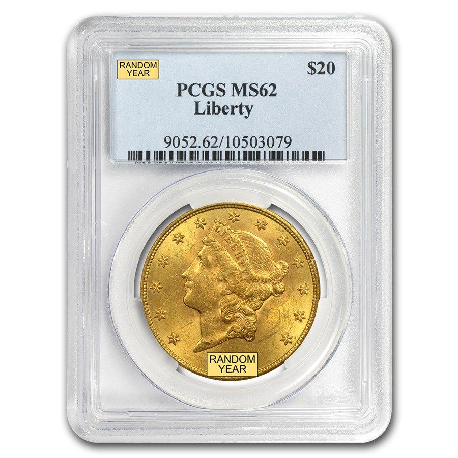 LOT OF TEN (10) $20.00 LIBERTY HEAD GOLD PCGS MS 62: WINNER OF AUCTION SHALL RECEIVE A (LOT OF 10-COINS) $20.00 LIBERTY HEAD GOLD PCGS MS 62, PRECISELY RESEMBLING THE COINS SHOWN IN PICTURES. NOTE: THIS IS A STOCK PHOTO - YOUR TEN (10) COINS WILL BE HAN