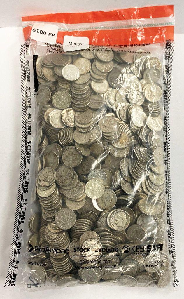 $100 Face Value 90% Silver Dimes (1000 Coins): Winner shall receive $100 face 90% silver dimes (1000 coins) precisely resembling the coins shown here.